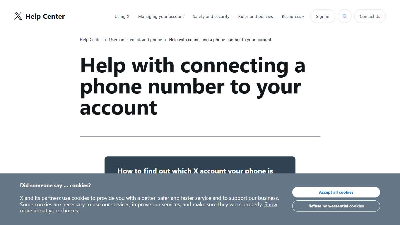Help with connecting a phone number to your account