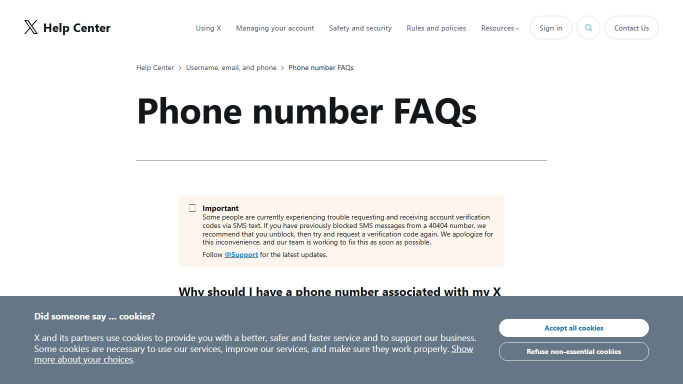 X phone number FAQ and common issues X Help